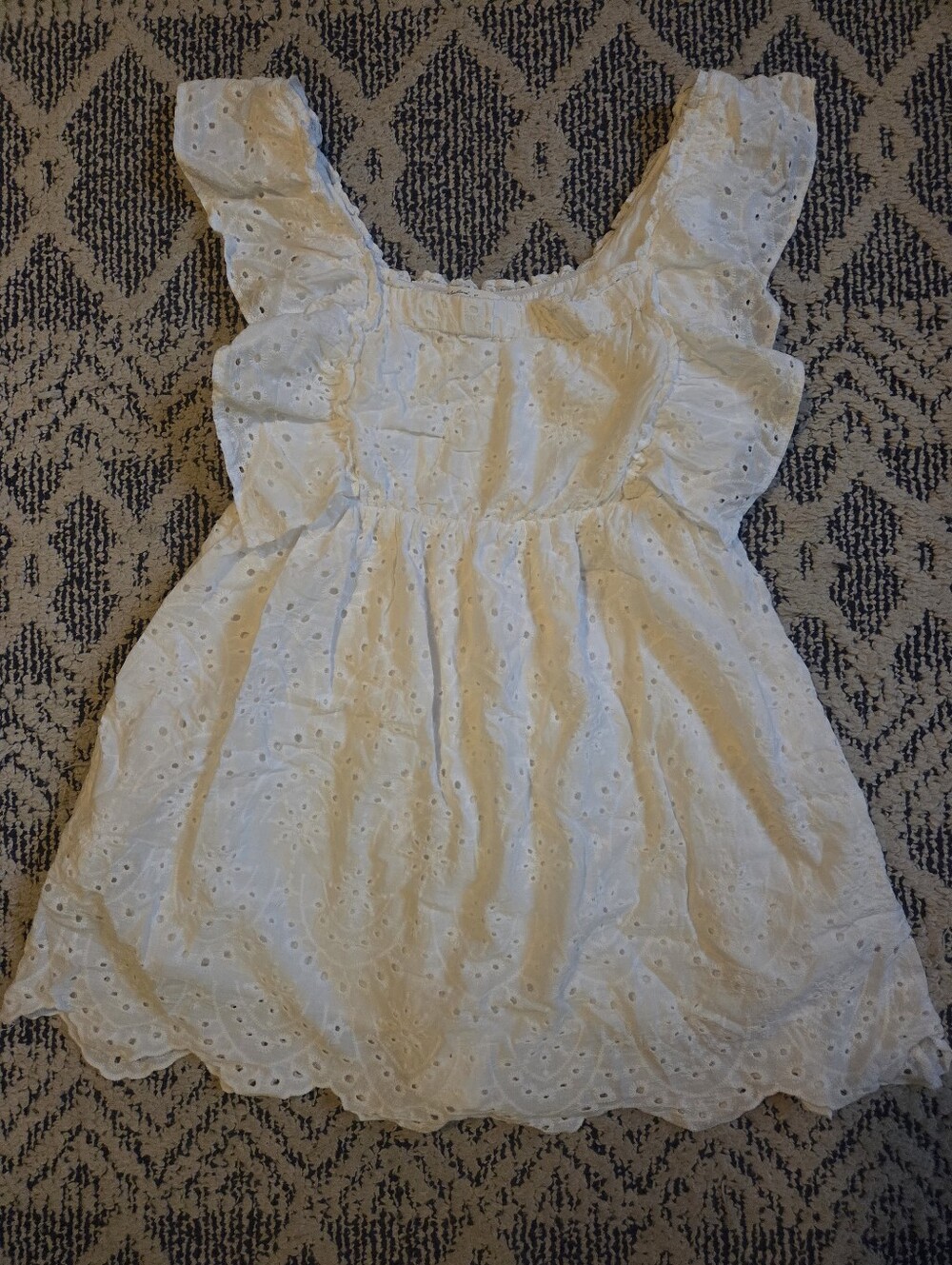 White Eyelet Ruffle-Sleeve Dress